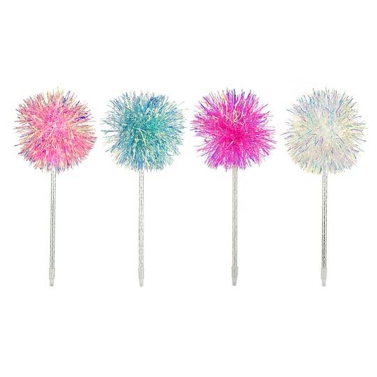 Assorted Tinsel & Pom Pom Ball Point Pen By Fab Finds, 1Pc.