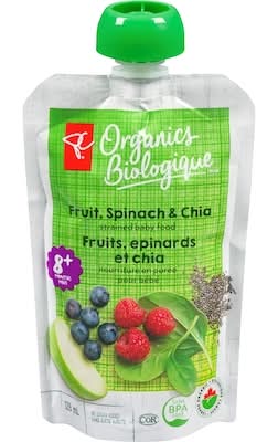 PC Organics Fruit, Spinach & Chia Strained Baby Food Purees (128 ml)