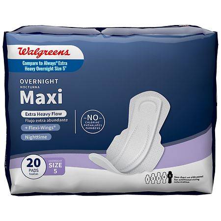 Walgreens +Flexi-Wings Size 5 Overnight Maxi Pads (20 ct)