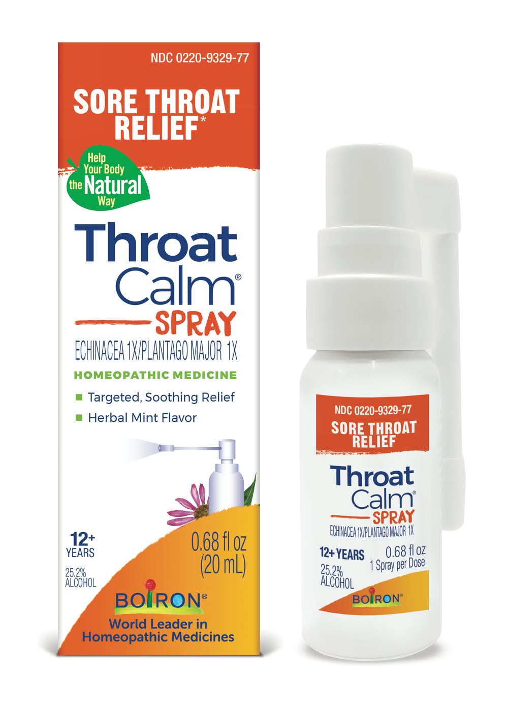 Boiron Throat Calm 12+ Years Spray Sore Throat Relief, Herbal Mint (0.68 fl oz)