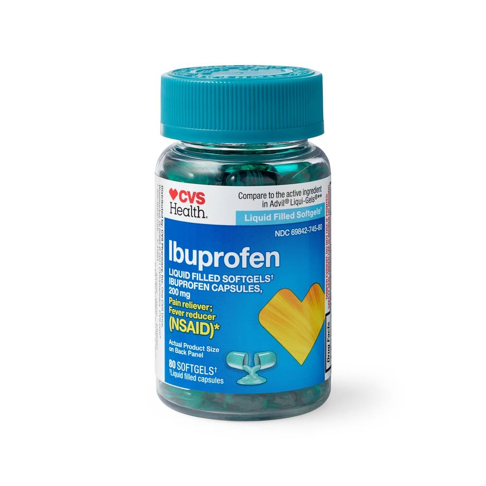 CVS Health Ibuprofen 200 mg Liquid Filled Softgels, 80 CT, 1 Pack