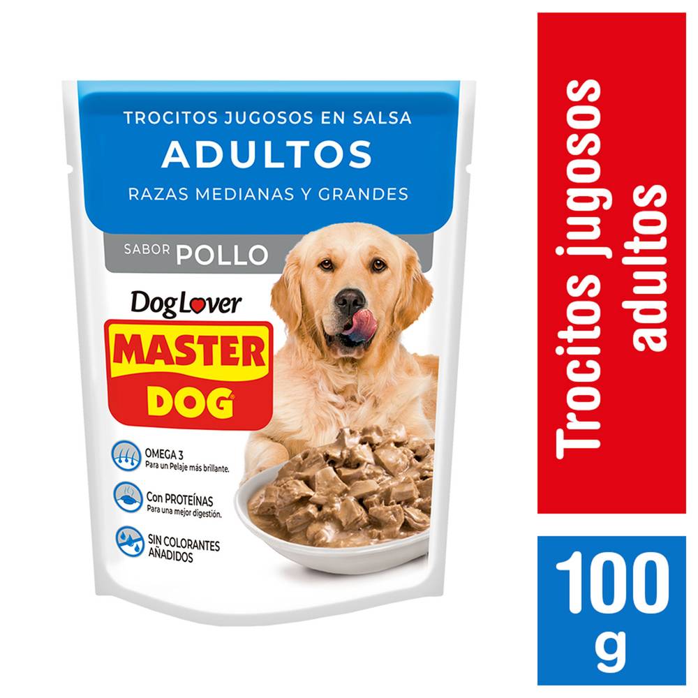 Master dog alimento húmedo perro adulto trocitos jugosos sabor pollo (sobre 100 g)