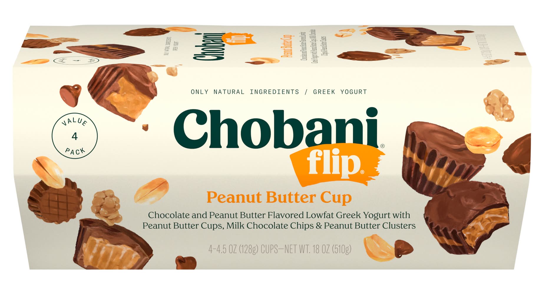 Chobani Flip Low-Fat Cup Greek Yogurt, Chocolate-Peanut Butter (4.5 oz, 4 ct)