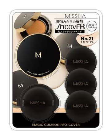 MISSHA (ミシャ) プロカバー クッションファンデーション NO.21/23 本体・レフィル/パフ 3個セット