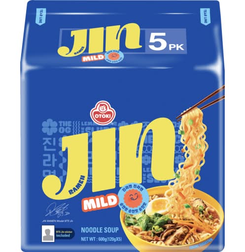Ottogi Jin Ramen Korean Style Instant Noodles, Mild (5 x 120g)