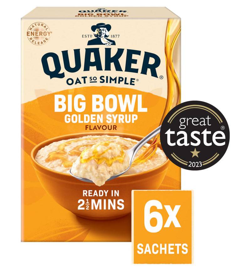 Quaker Oat So Simple Big Bowl Golden Syrup Porridge Sachets (298g)