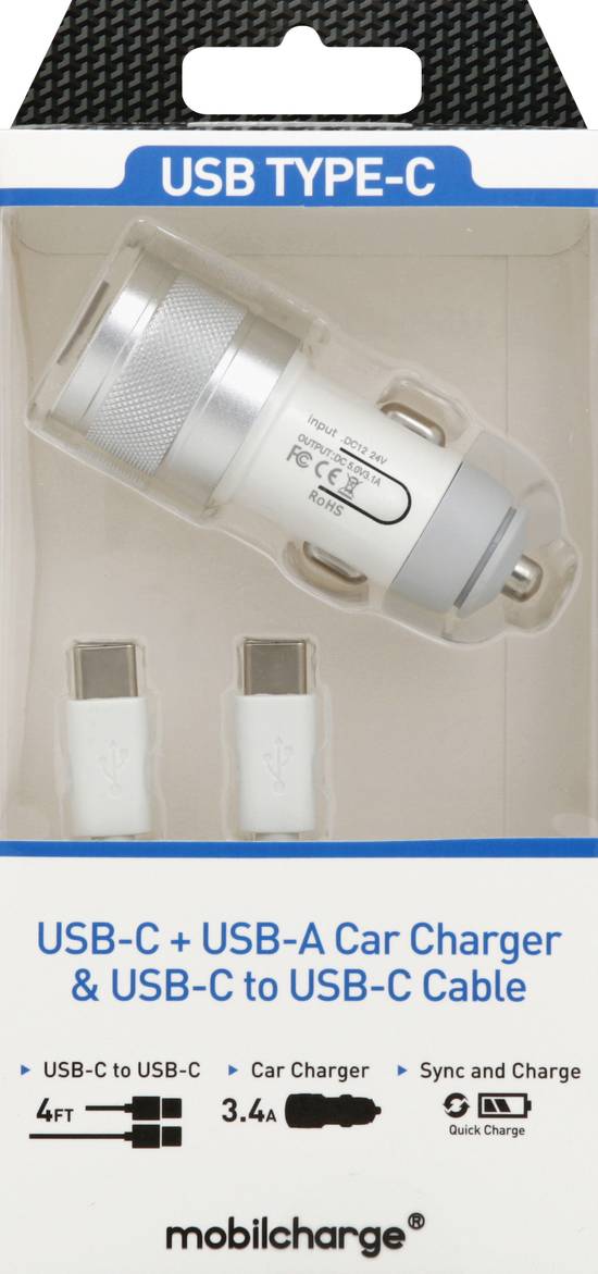 Mobilcharge Usb-C + Usb-A Car Charger & Usb-C To Usb-C Cable (1 ct)