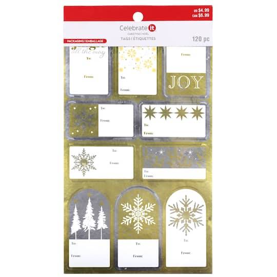 Celebrate It Christmas Sticker Gift Tags, 5.375" x 9.623", Gold-Silver (120 ct)