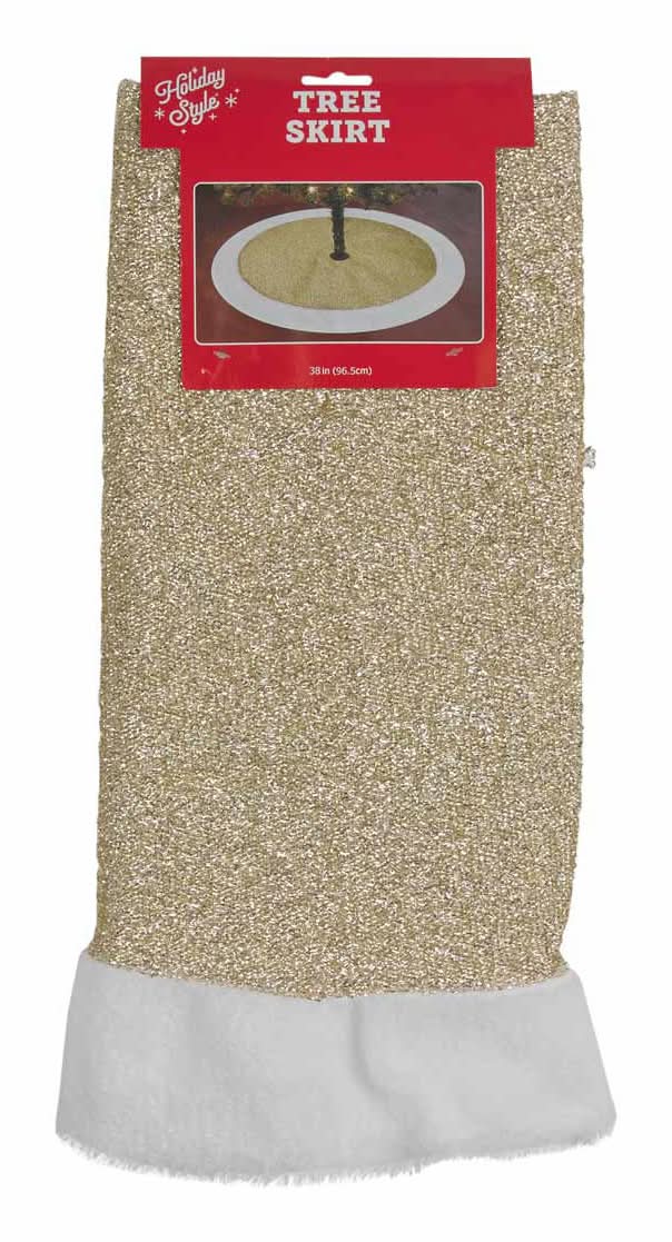 Holiday Style Round Tinsel Tree Skirt, 38 in, Assorted
