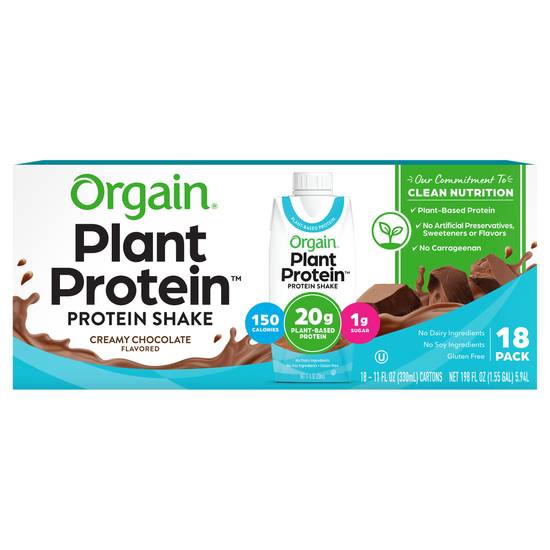 Orgain Plant Protein Shake Creamy Chocolate (18 x 11 fl oz)