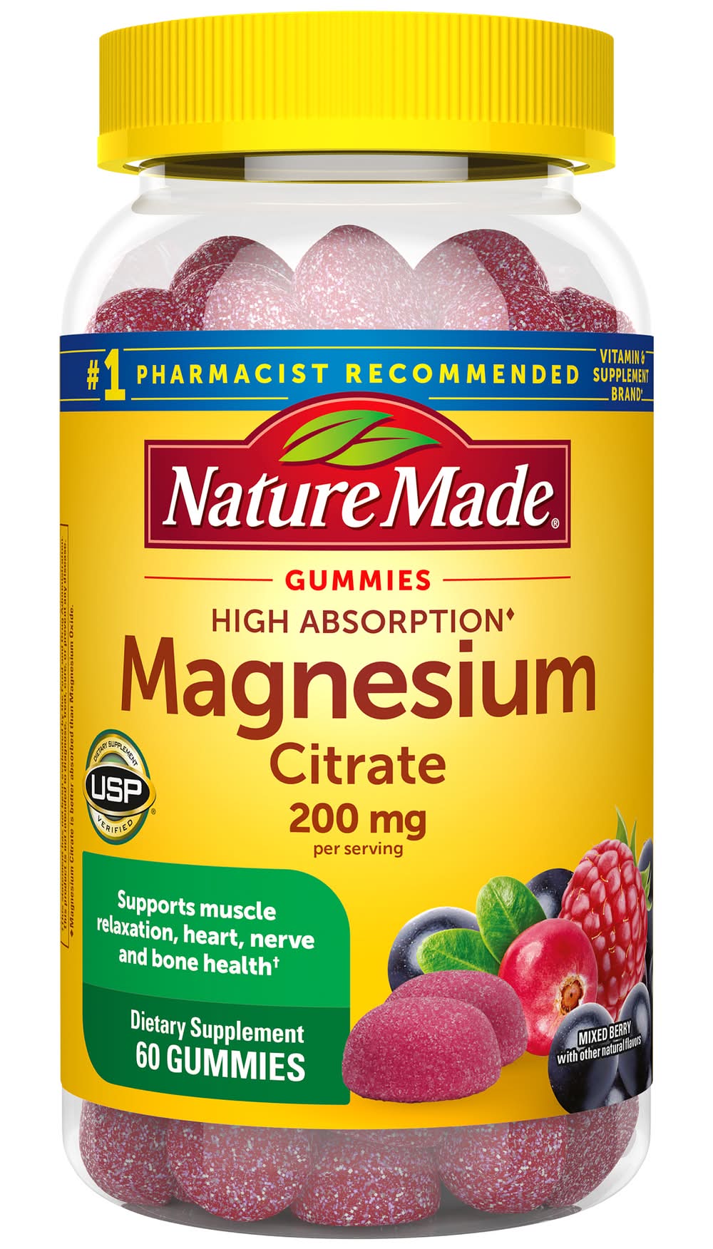 Nature Made High Absorption Magnesium Citrate Gummies 200 mg, Mixed Berry (60 ct)