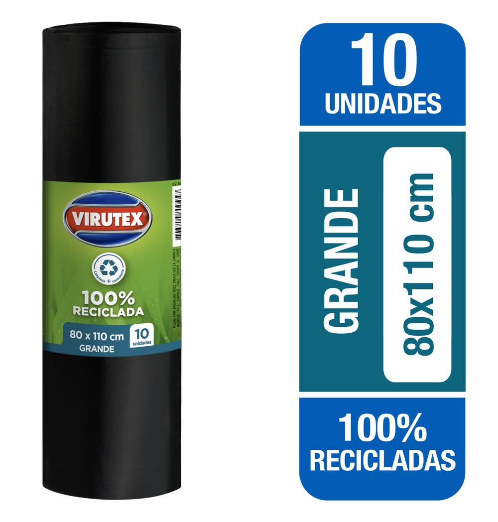 Virutex · Bolsa de basura 100% reciclada - 80cm x 110cm-Grande (10 un)