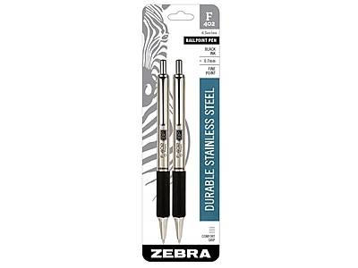 Zebra Pen F-402 Stainless Steel Retractable Ballpoint Pens, Fine Point, 0.7 Mm, Stainless Steel Barrel, Black Ink (2 ct)
