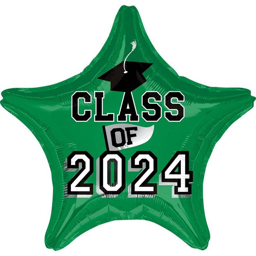 Uninflated Festive Green Class of 2024 Graduation Star Foil Balloon, 19in
