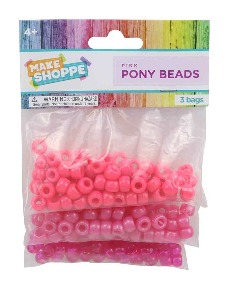 Make Shoppe Pony Beads - Pink 3 Ct