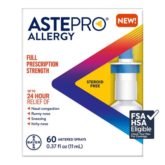 Astepro 24HR Steroid Free Allergy Relief Spray, Azelastine HCl, 60 Metered Sprays