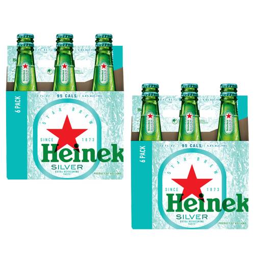 2 FOR BUNDLE Heineken Silver 6pk 12oz Btl 4% ABV