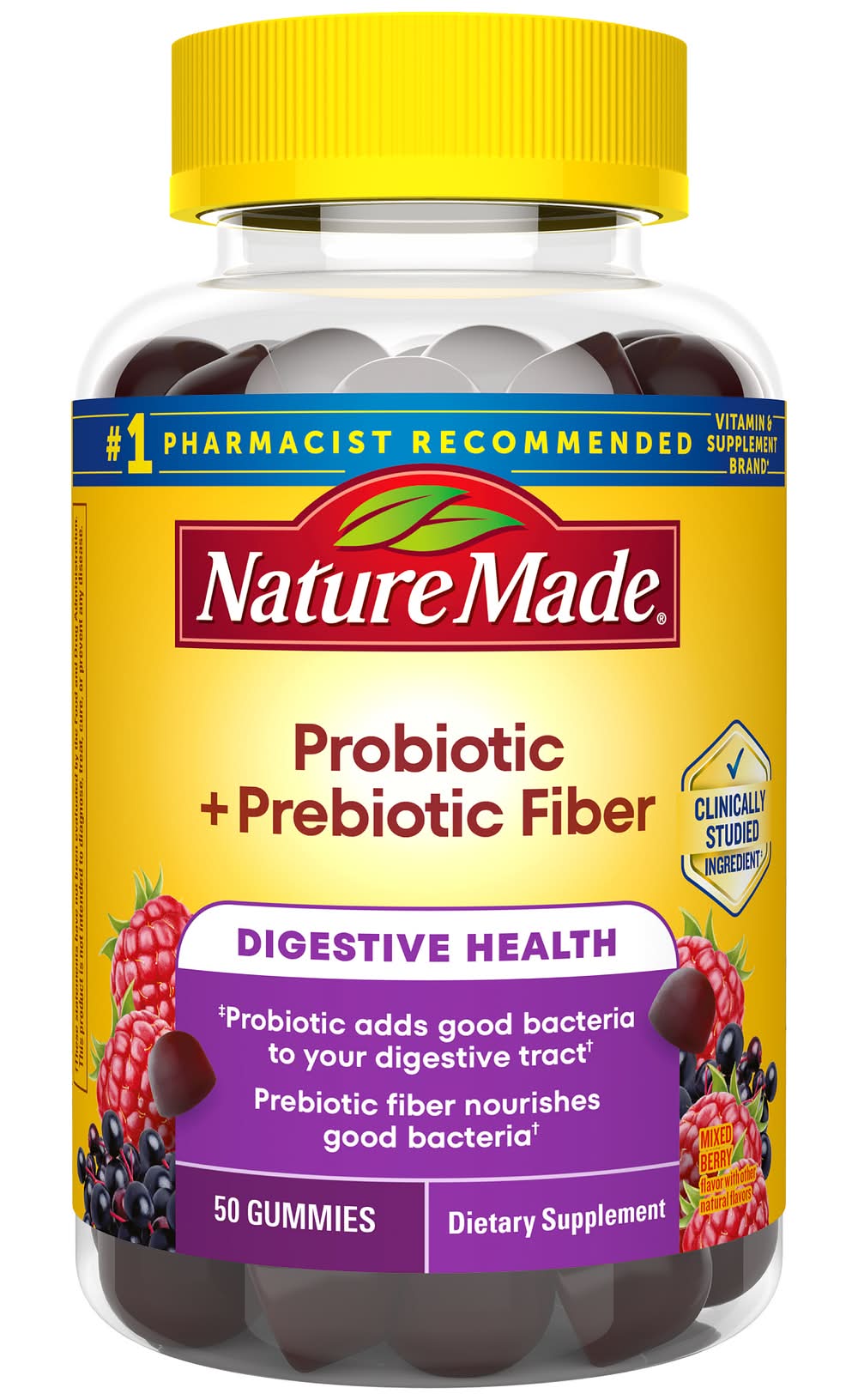 Nature Made Probiotic + Prebiotic Fiber Gummies For Gut Health Support, Mixed Berry (50 ct)