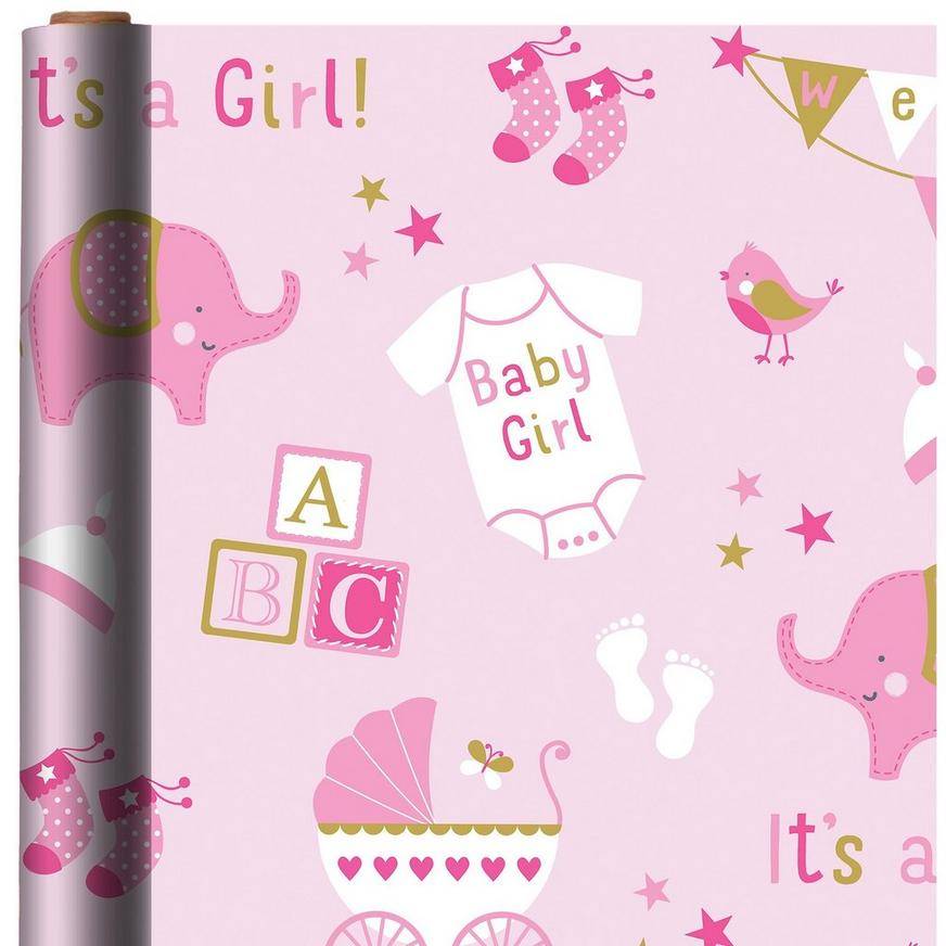 Party City Girl Baby Shower Gift Wrap (female/pink)