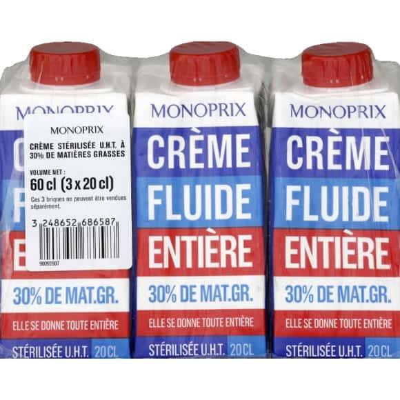 Monoprix Crème Fluide Entière 30% Mg Les 3 Briques De 20 Cl