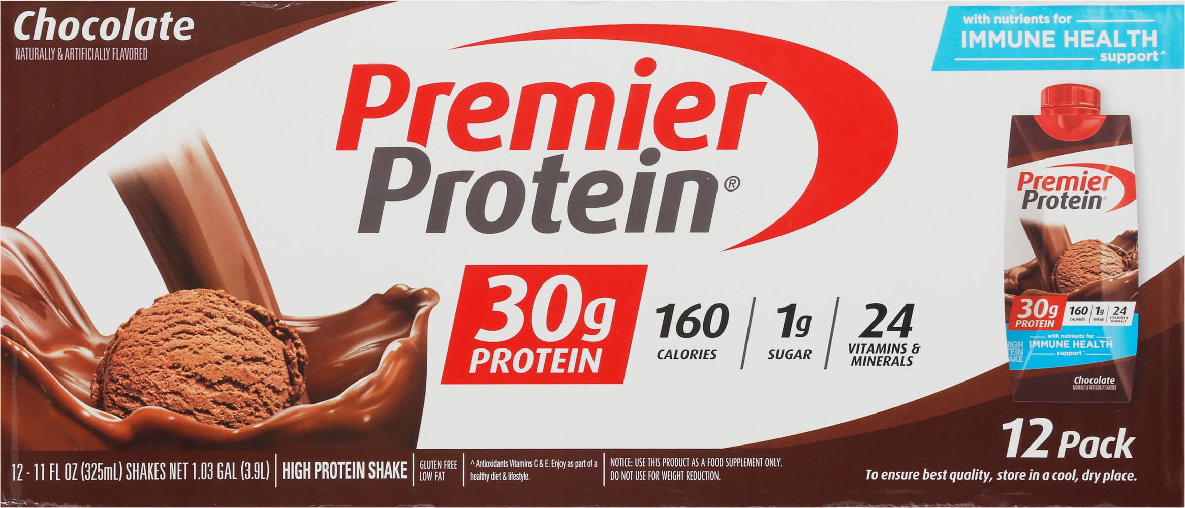 Premier Protein Immune Health High Protein Shake, Chocolate (12 x 11 fl oz)