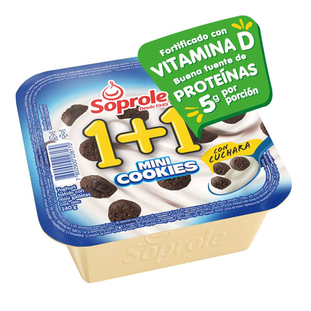 Soprole 1+1 yoghurt con mini galletas (pote 140 g)