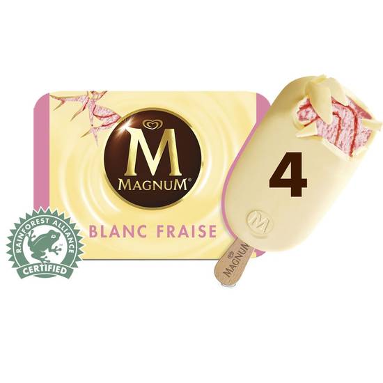 Glace bâtonnet chocolat blanc fraise Magnum x4