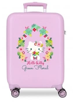 Maleta Infantil 55x38x20 cm, 4 ruedas, Hello Kitty Green Floral, Lila