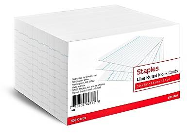 Staples Line Ruled Index Cards, 3 In x 5 In (500 ct)
