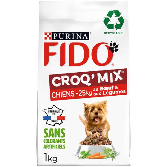 FIDO - Croq mix - <25kg - Croquettes pour chien - Bœuf céréales et légumes - 1kg