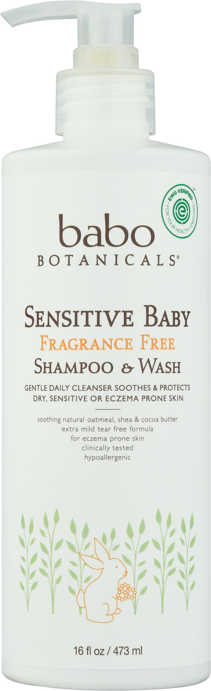 Babo Botanicals Sensitive Baby Fragrance Free Shampoo & Wash (16 fl oz)