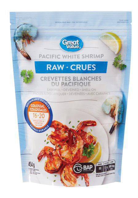 Great value crevettes blanches du pacifique great value (454 g) - raw pacific white shrimp (454 g)