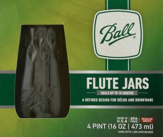 Ball Pint Regular Mouth Flute Jars (4 ct)