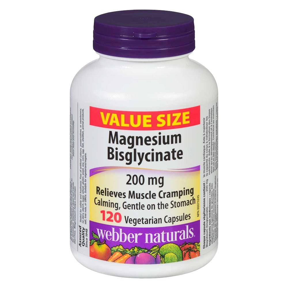Webber Naturals Magnesium Bisglycinate Vegetarian Capsules 200 mg (120 ct)