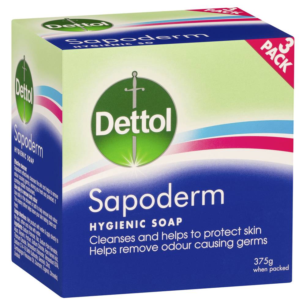 Dettol Sapoderm Hygienic Soap Bar (375g, 3 pack)
