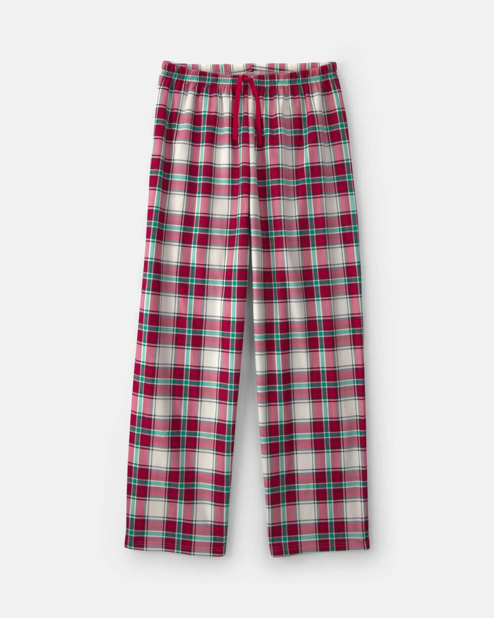 Adult Christmas Plaid Fleece Loose Fit Pajama Bottoms - Red/Green - M