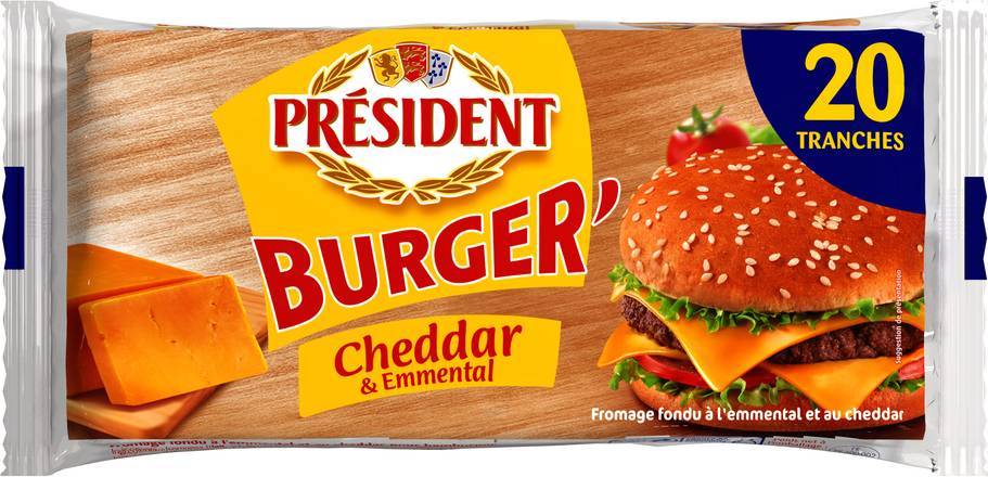 Tranches burger' cheddar & emmental président 20 tranches - 340g