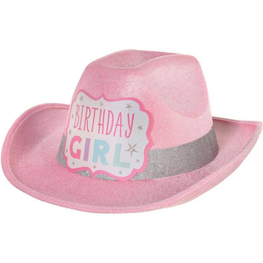 Glitter Pastel Party Birthday Girl Fabric Cardstock Cowboy Hat, 13in x 5in