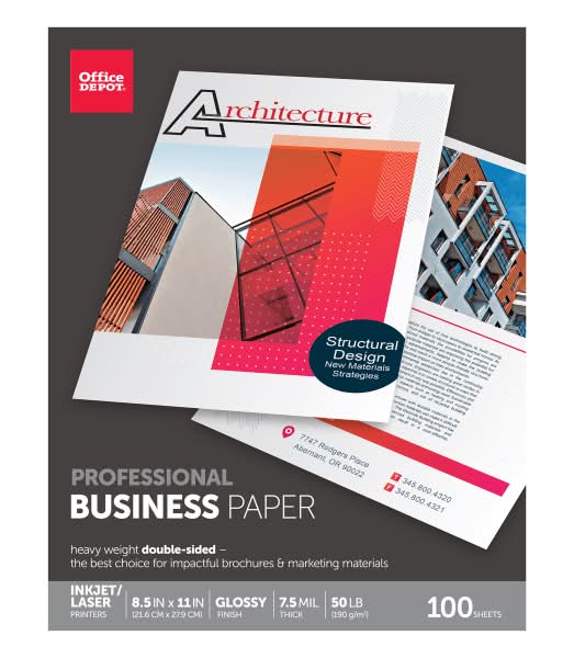Office Depot® Brand Professional Business Paper, Glossy, Double-Sided, Letter Size, White Pack Of 100 Sheets