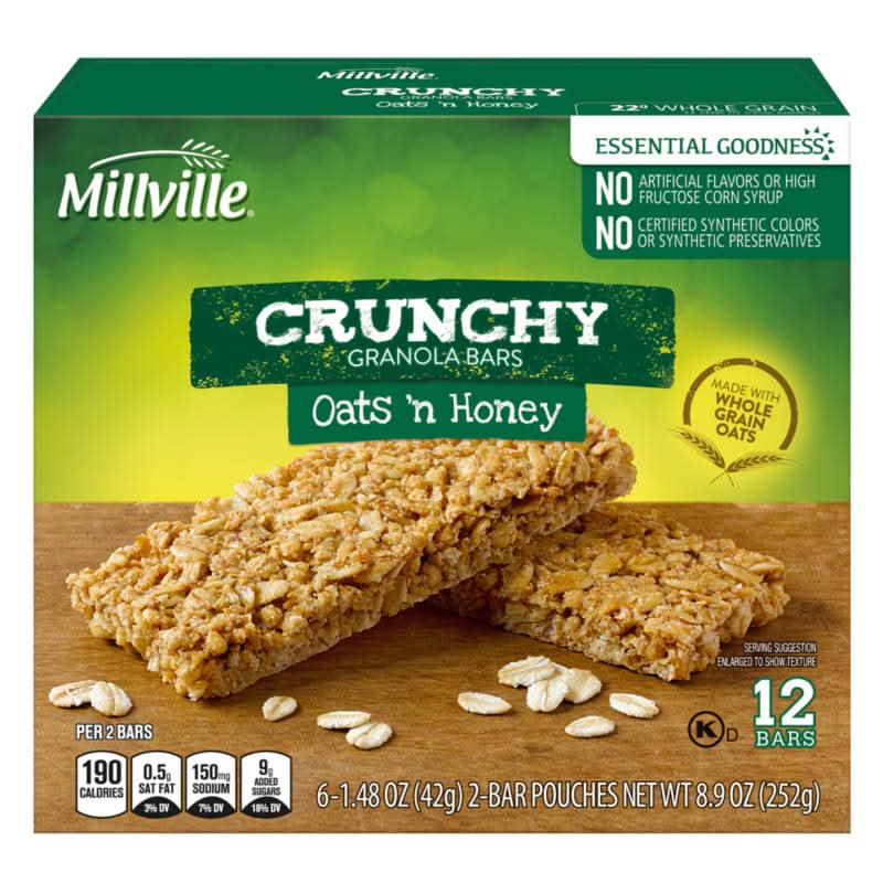 Millville Crunchy Granola Bars, Oats 'N Honey (6 x 2 ct)