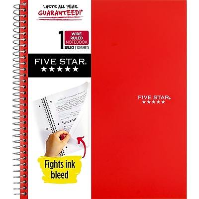 Five Star Trend Notebook 2 Pockets Wide Ruled 100 Sheets Assorted Colors