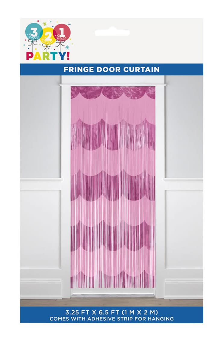 Pink Scalloped Foil Fringe Door Curtain 3.25 Ft X 6.5 Ft