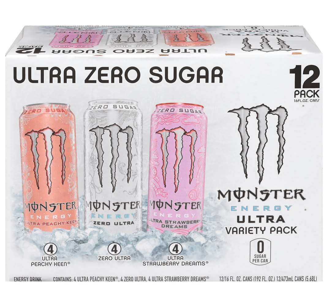 Monster Energy Ultra Zero Sugar Energy Drink Variety pack, Assorted (12 x 16 fl oz)