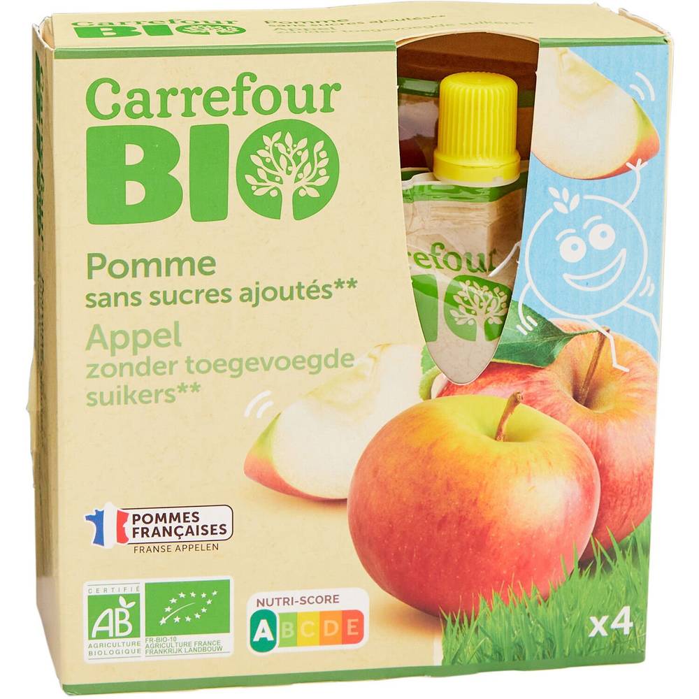 Carrefour Bio - Compote de pommes sans sucres ajoutés (4 x 90g)
