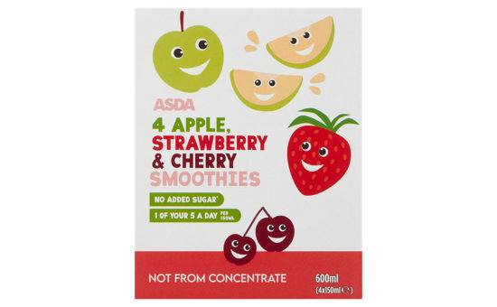 Asda Apple, Strawberry & Cherry Smoothies 4 x 150ml (600ml)