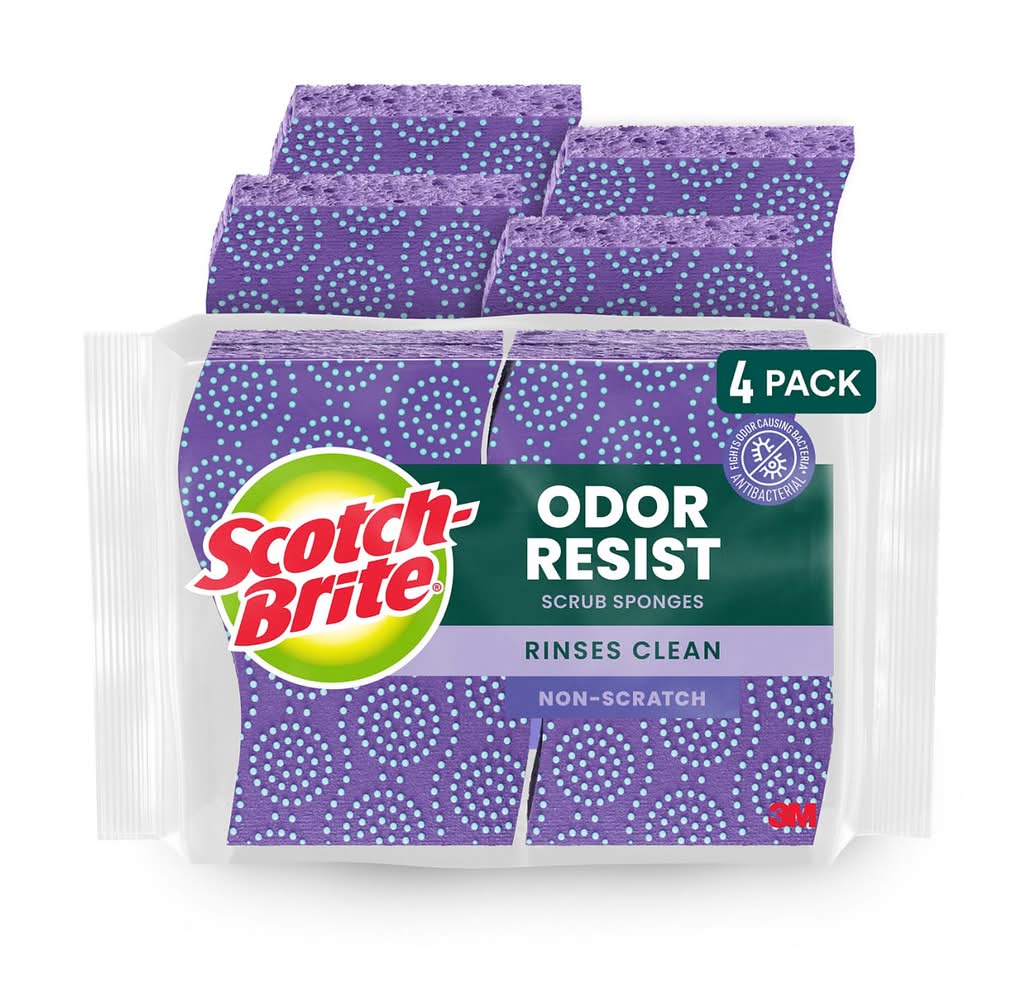 Scotch-Brite Odor Resist Non-Scratch Scrub Sponge Dishwasher-Safe Kitchen Sponges That Resist Bacterial Odors Multipurpose Dish Sponge For Gentle Cleaning 4 Dish Sponges