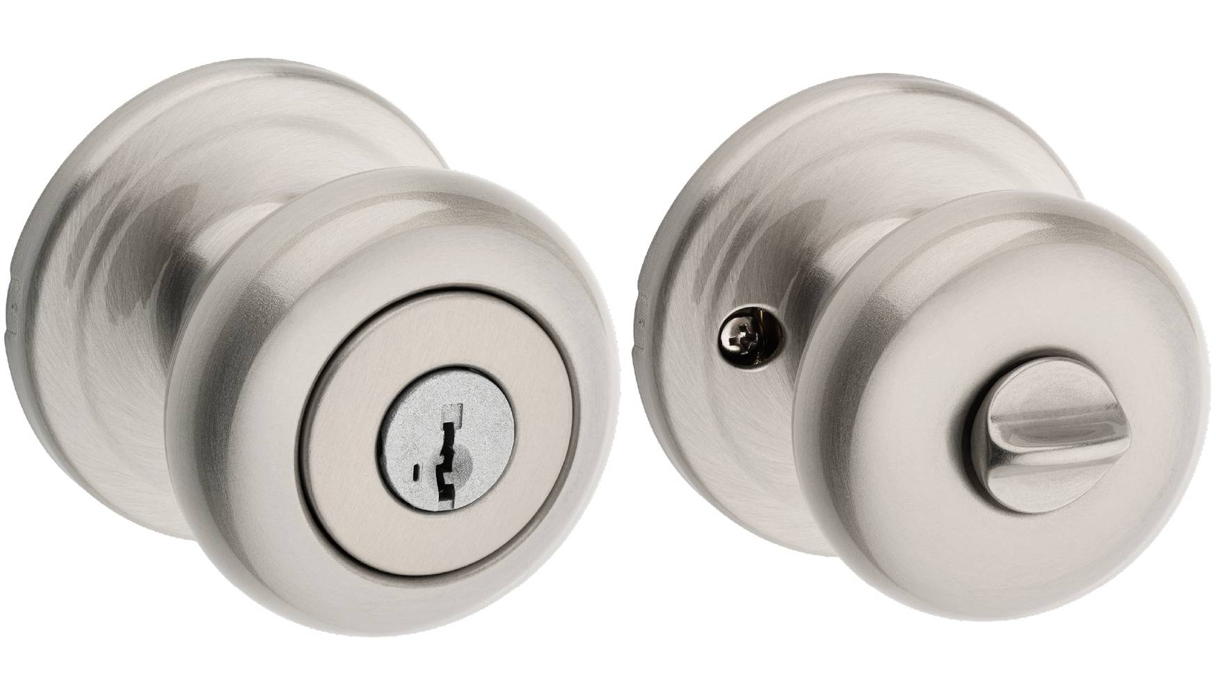 Kwikset Juno Entry Door Knob With Lock and Key, Satin Nickel