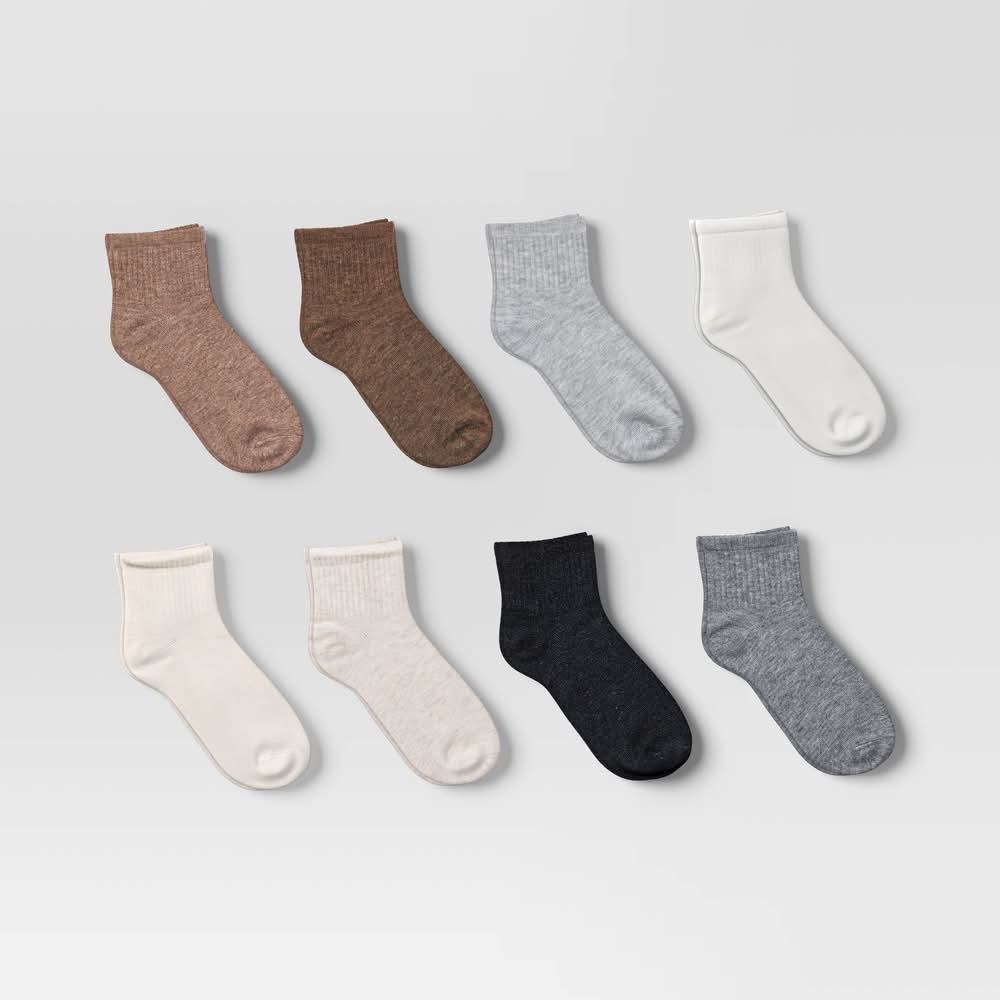 Dealworthy Ribbed Ankle Socks, Women, 4-10, Assorted (8 ct)