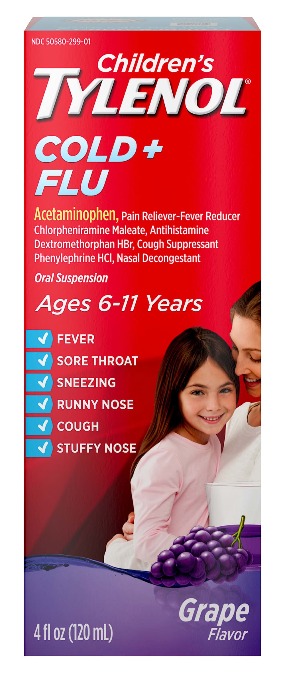 Tylenol Children's Cold + Flu Oral Suspension Liquid 6-11 Years, Grape (4 fl oz)