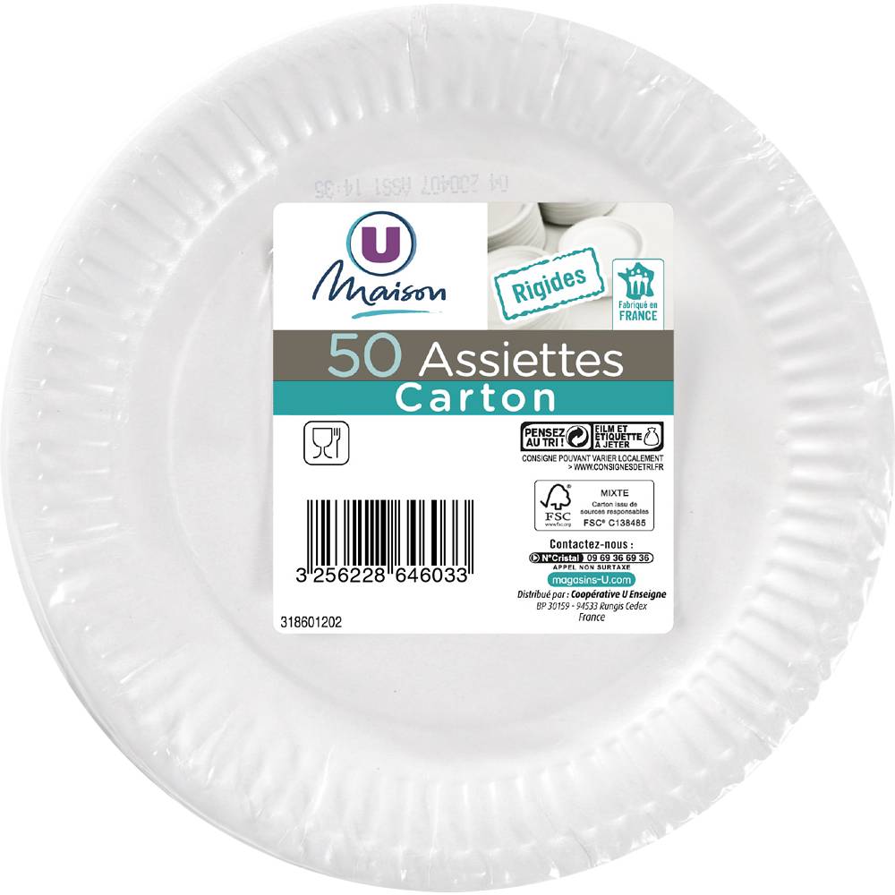 U Maison - U assiettes carton blanc (18cm x50)